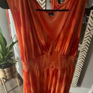 Orange tie cap sleeve chiffon dress